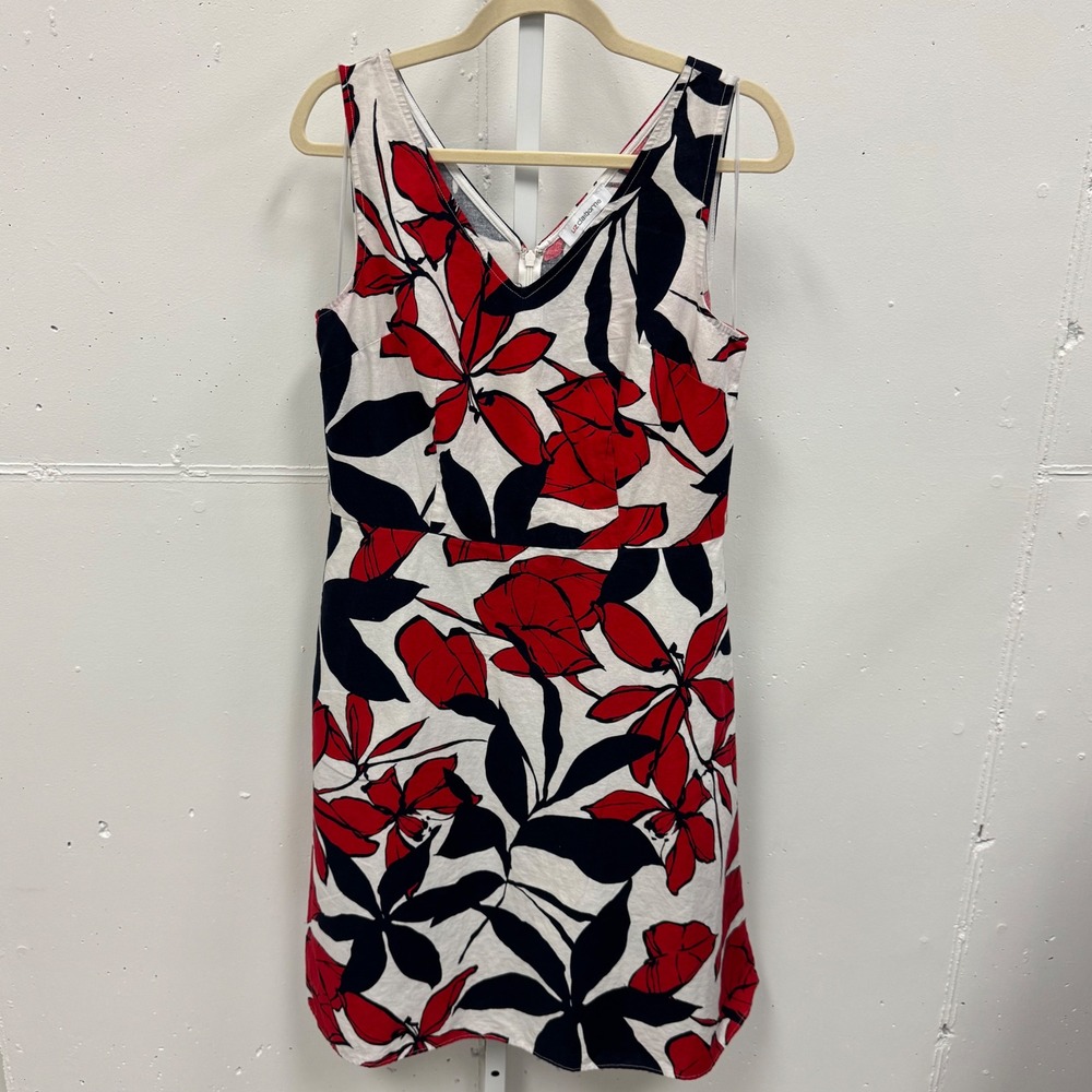 Liz Claiborne Linen Cotton Floral Knee Length Dress Sleeveless V-Neck Size 10‎